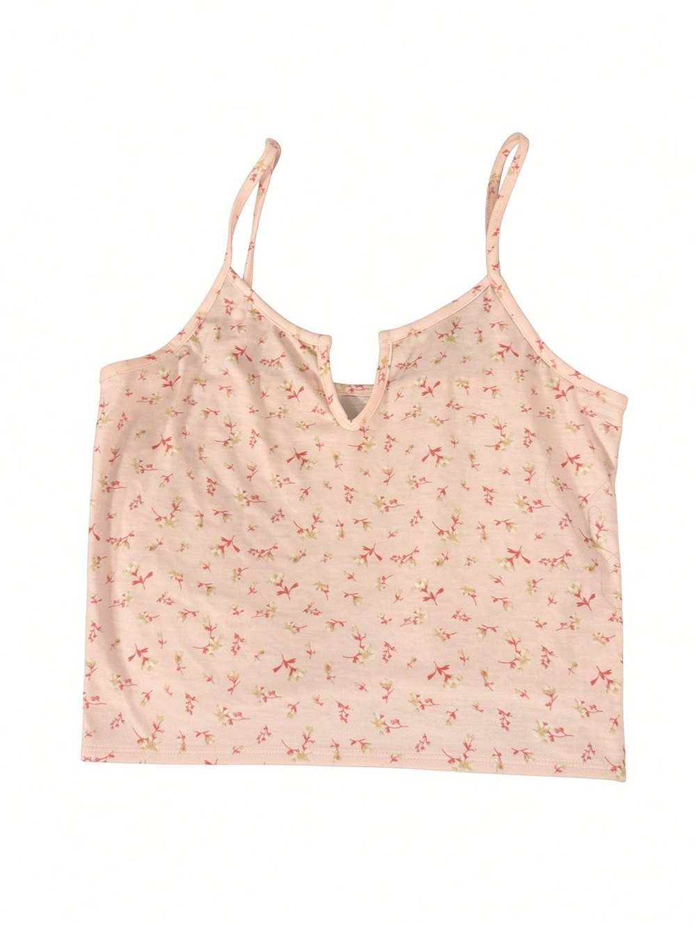 ROMWE Pink Floral Notch V-Neck Cami Top